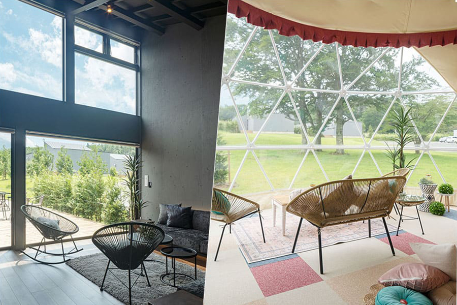 Choice of room types in villas and dome tents